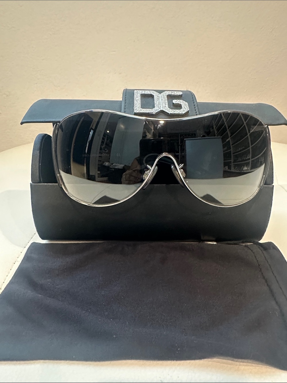 Dolce & Gabbana Black Shield Sunglasses with DG Logo Case - Picture 10 of 12